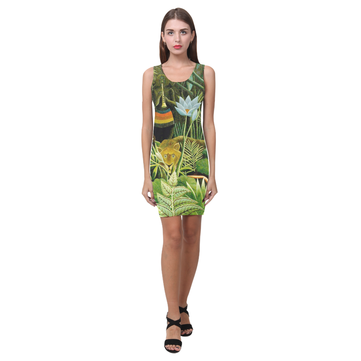 The Dream Henri Rousseau Jungle Animals Flowers Medea Vest Dress (Model D06)