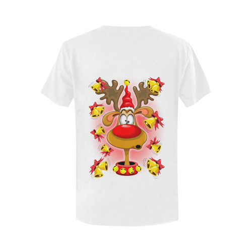 Reindeer Fun Christmas Cartoon with Bells Alarms Women's T-Shirt in USA Size (Two Sides Printing)