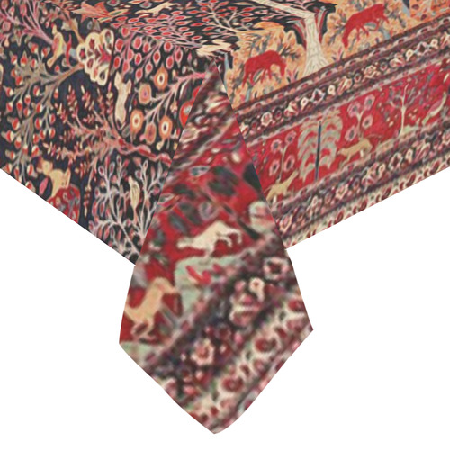 Vintage Persian Nature Animals Floral Rug Cotton Linen Tablecloth 60"x120"