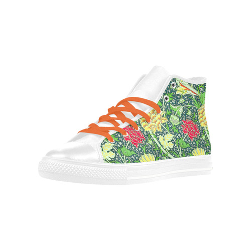 Red Floral Vintage William Morris Wallpaper Aquila High Top Microfiber Leather Women's Shoes (Model 032)