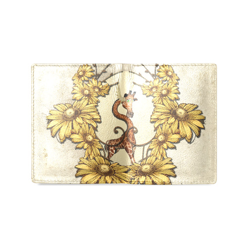 Sweet, cute giraffe with flowers Men's Leather Wallet (Model 1612)