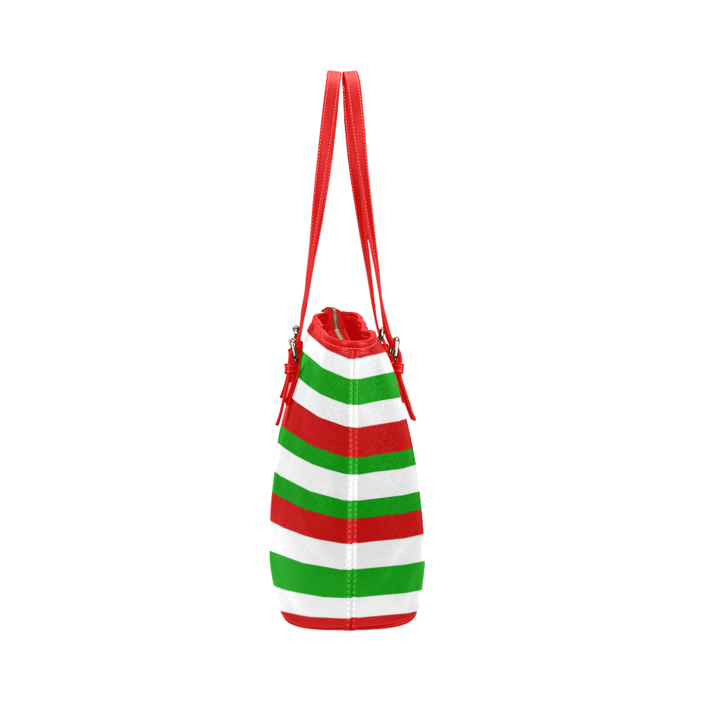 Red, Green and White Stripes Leather Tote Bag/Large (Model 1651)