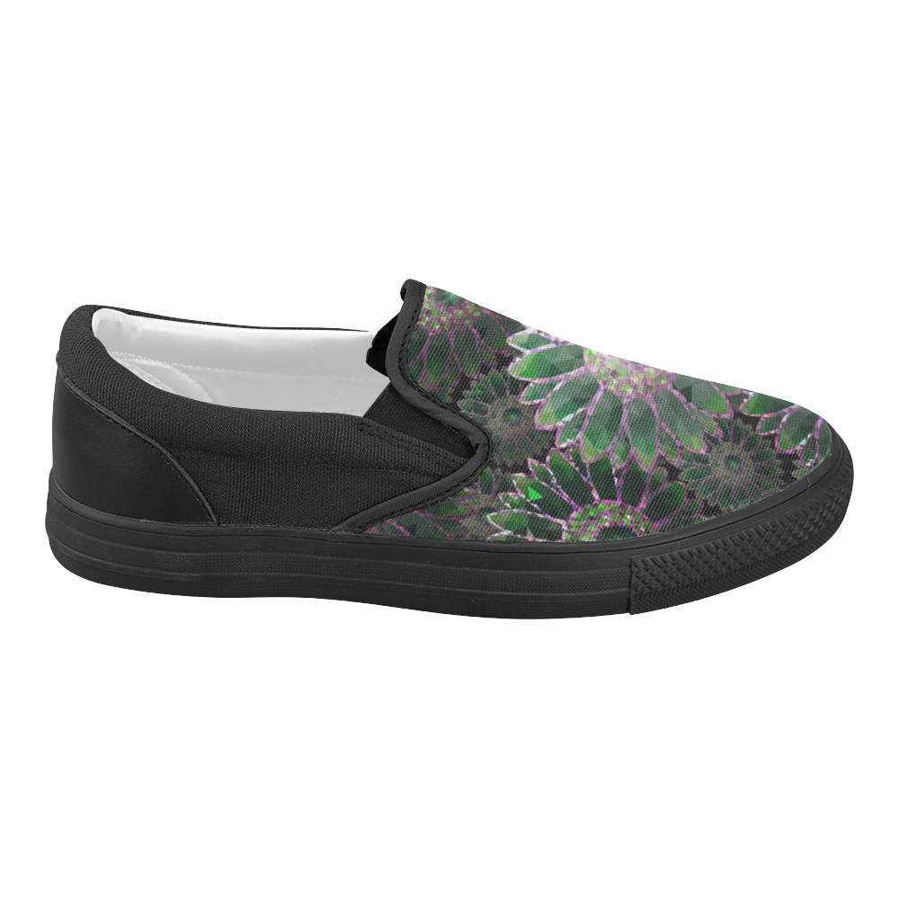 Mosaic Flower Pattern Women's Slip-on Canvas Shoes (Model 019)