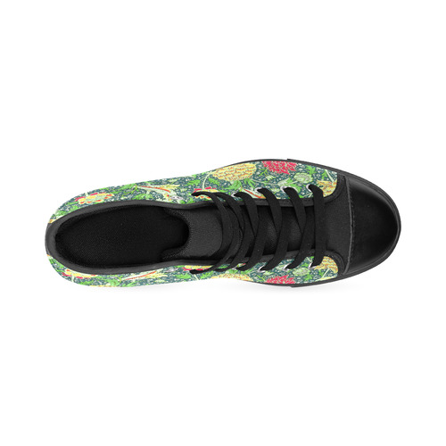 Red Floral Vintage William Morris Wallpaper High Top Canvas Women's Shoes/Large Size (Model 017)