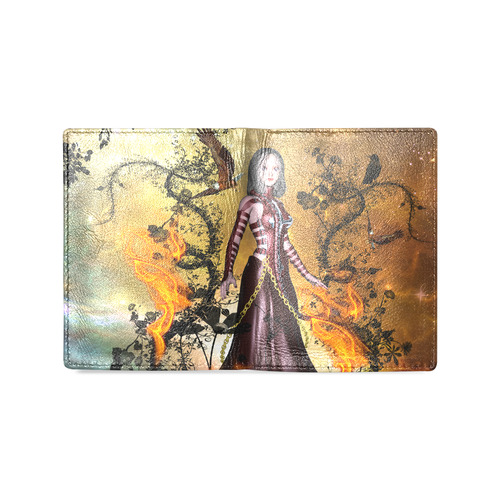 Awesome fairy with fire Men's Leather Wallet (Model 1612)
