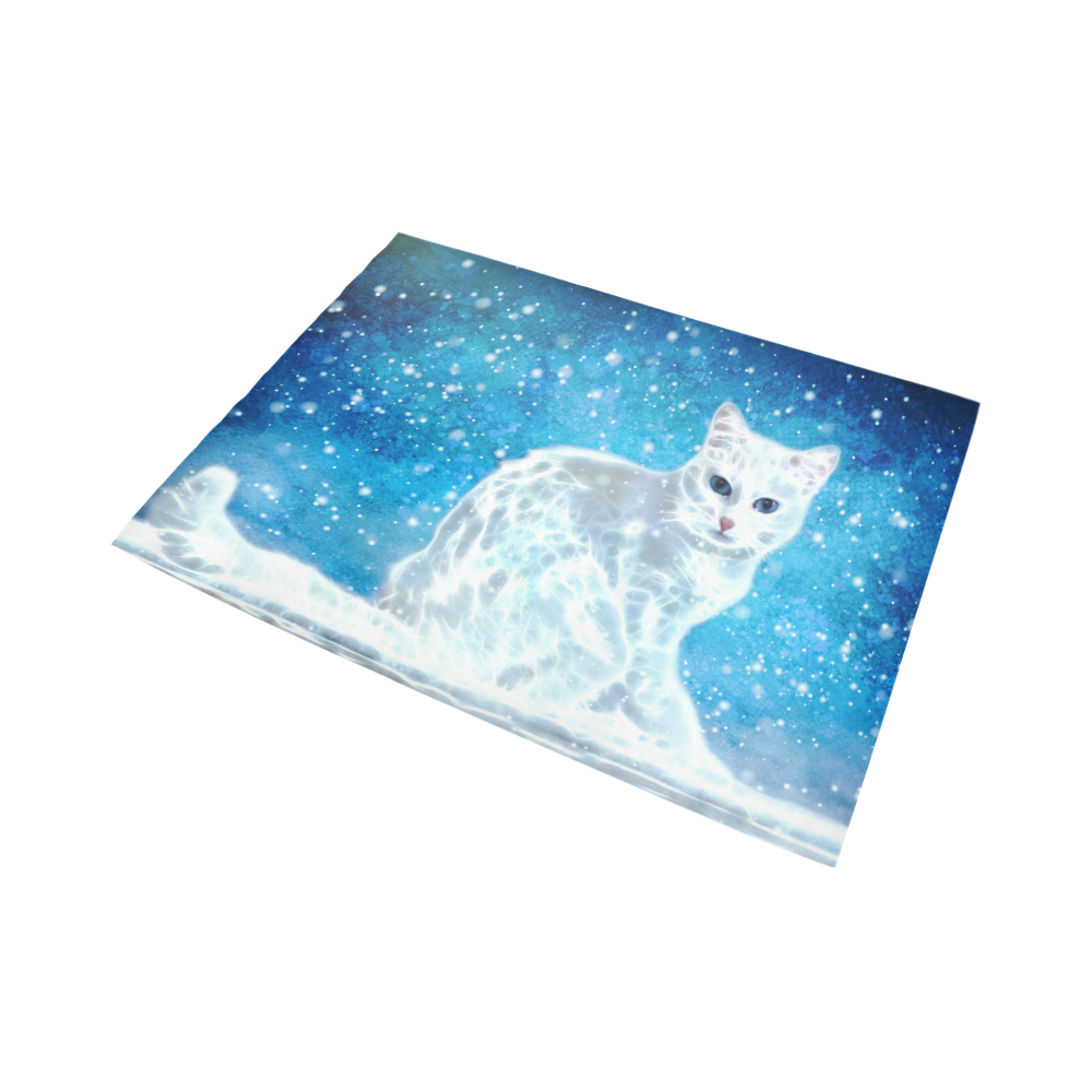 Abstract cute white cat Area Rug7'x5'