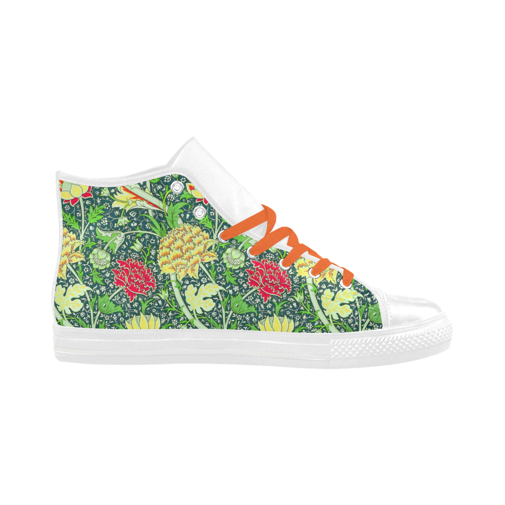 Red Floral Vintage William Morris Wallpaper Aquila High Top Microfiber Leather Women's Shoes (Model 032)
