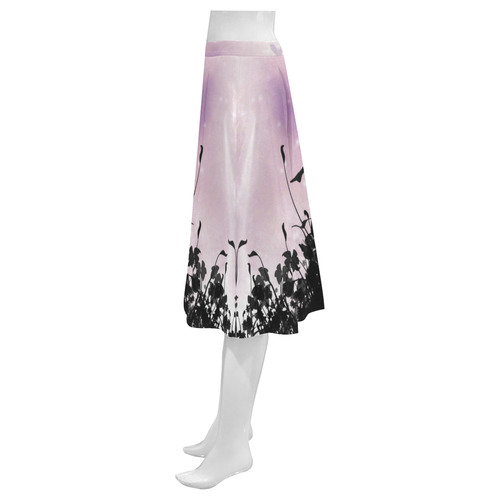 Pink Fairy Silhouette with bubbles Mnemosyne Women's Crepe Skirt (Model D16)