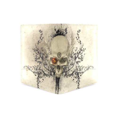 Amazing skull with wings,red eye Men's Leather Wallet (Model 1612)