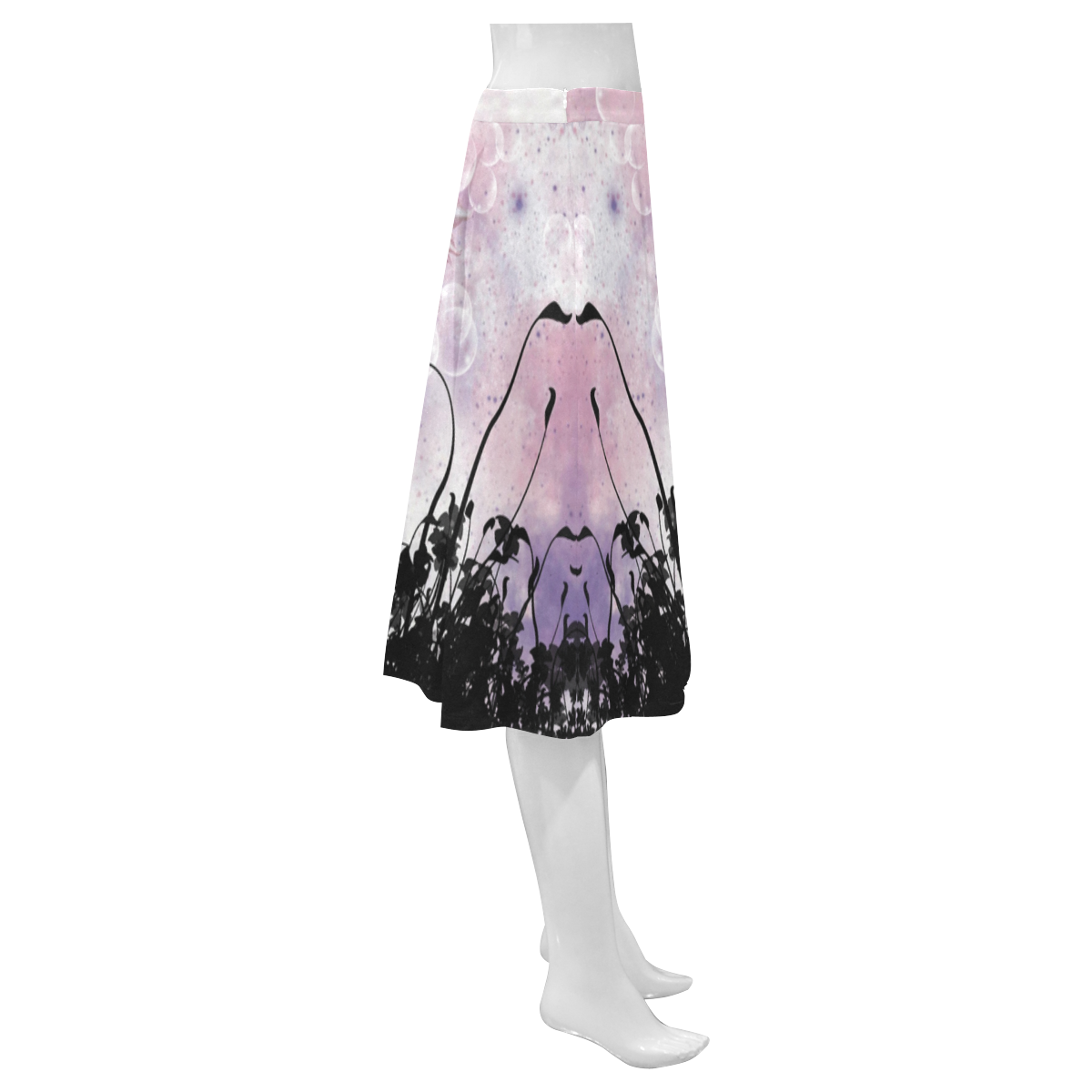 Pink Fairy Silhouette with bubbles Mnemosyne Women's Crepe Skirt (Model D16)