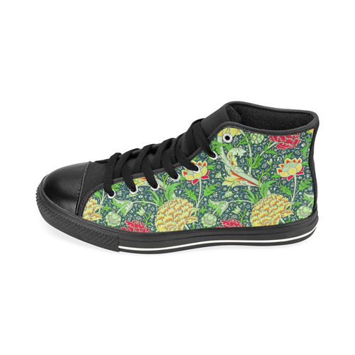 Red Floral Vintage William Morris Wallpaper High Top Canvas Women's Shoes/Large Size (Model 017)
