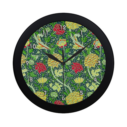 Red Floral Vintage William Morris Wallpaper Circular Plastic Wall clock
