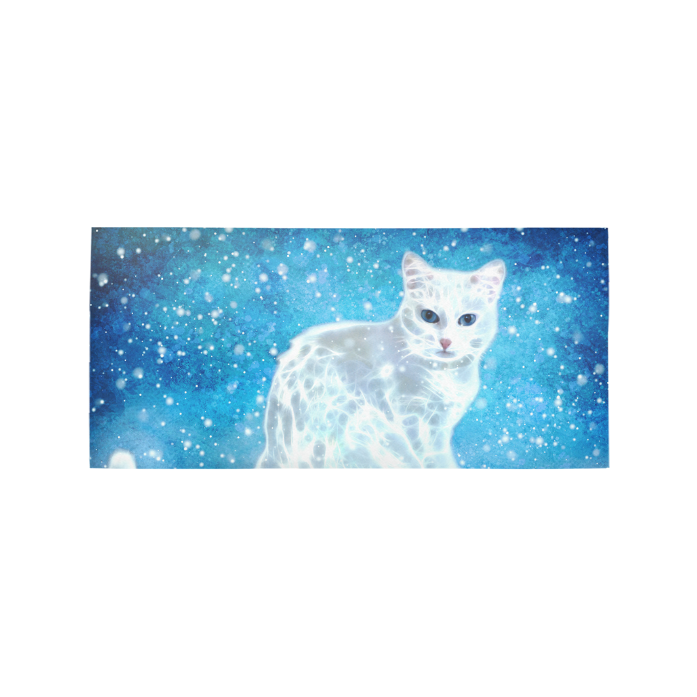 Abstract cute white cat Area Rug 7'x3'3''