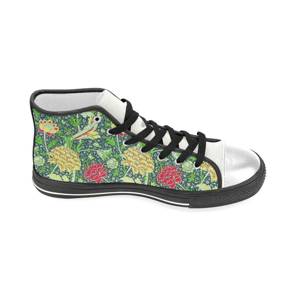 Red Floral Vintage William Morris Wallpaper Women's Classic High Top Canvas Shoes (Model 017)