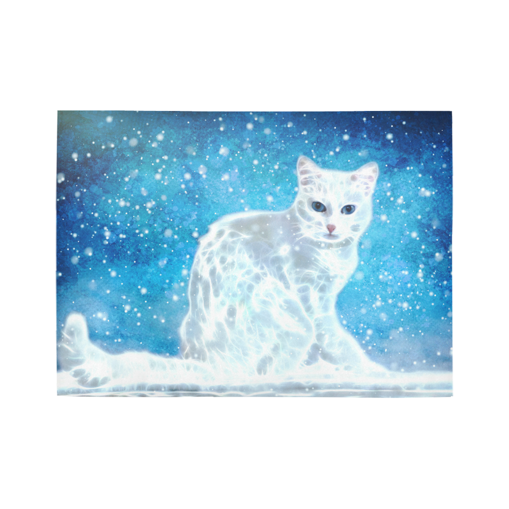 Abstract cute white cat Area Rug7'x5'