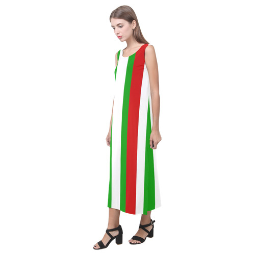 Red, Green and White Stripes Phaedra Sleeveless Open Fork Long Dress (Model D08)