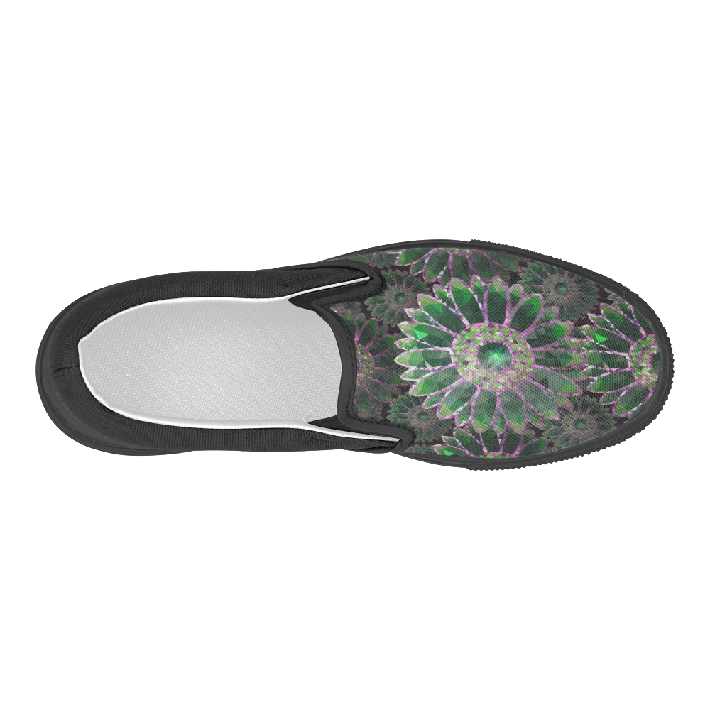 Mosaic Flower Pattern Women's Slip-on Canvas Shoes (Model 019)