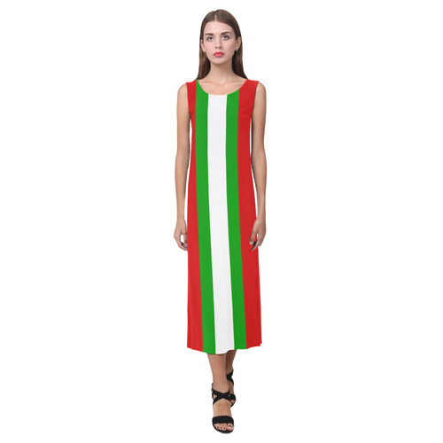 Red, Green and White Stripes Phaedra Sleeveless Open Fork Long Dress (Model D08)