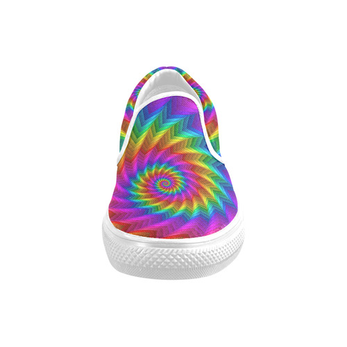 Psychedelic Rainbow Spiral Fractal Slip-on Canvas Shoes for Men/Large Size (Model 019)