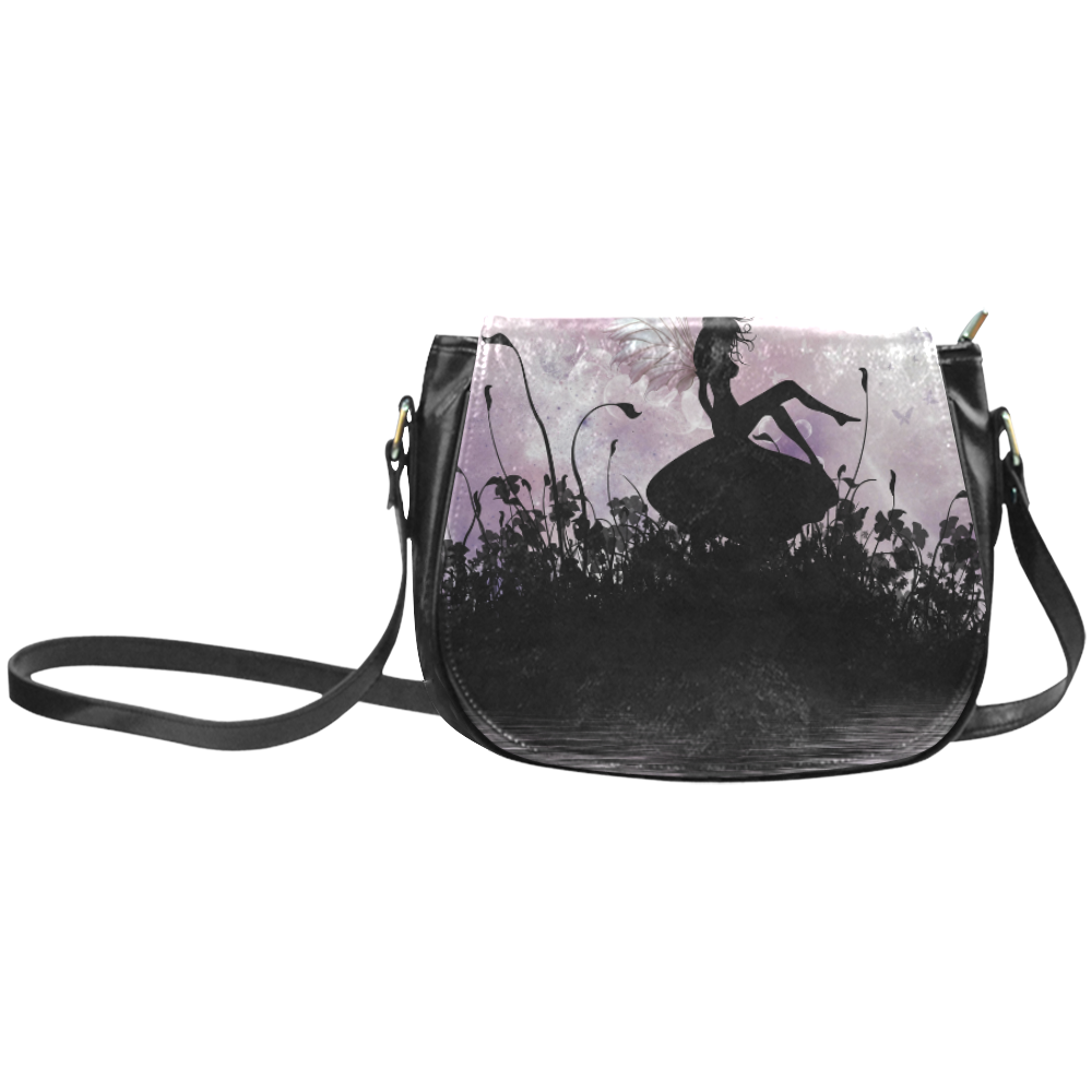 Pink Fairy Silhouette with bubbles Classic Saddle Bag/Small (Model 1648)