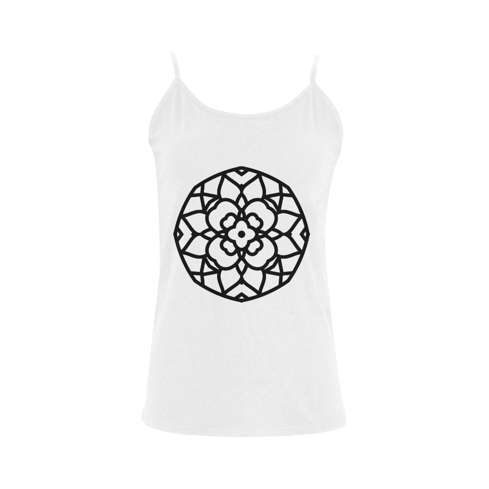 Original designers T-Shirt edition with hand-drawn Mandala art. Black and white collection 2016 Women's Spaghetti Top (USA Size) (Model T34)