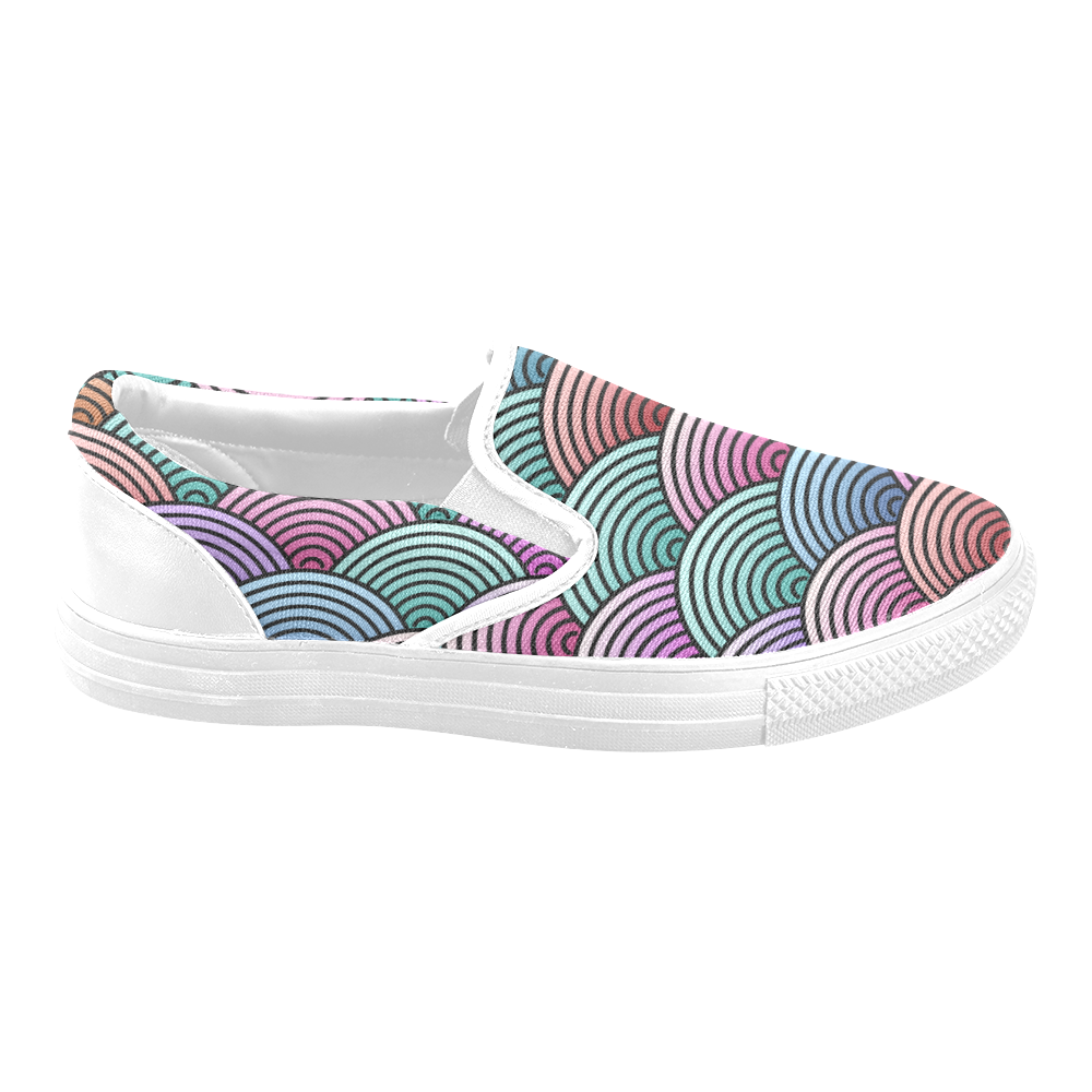 Oriental Concentric Circles Pattern Slip-on Canvas Shoes for Men/Large Size (Model 019)