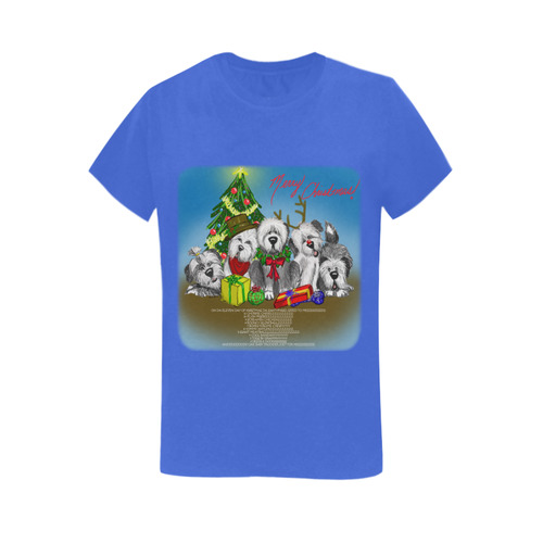 12 pups of Christmas! blue Women's T-Shirt in USA Size (Two Sides Printing)