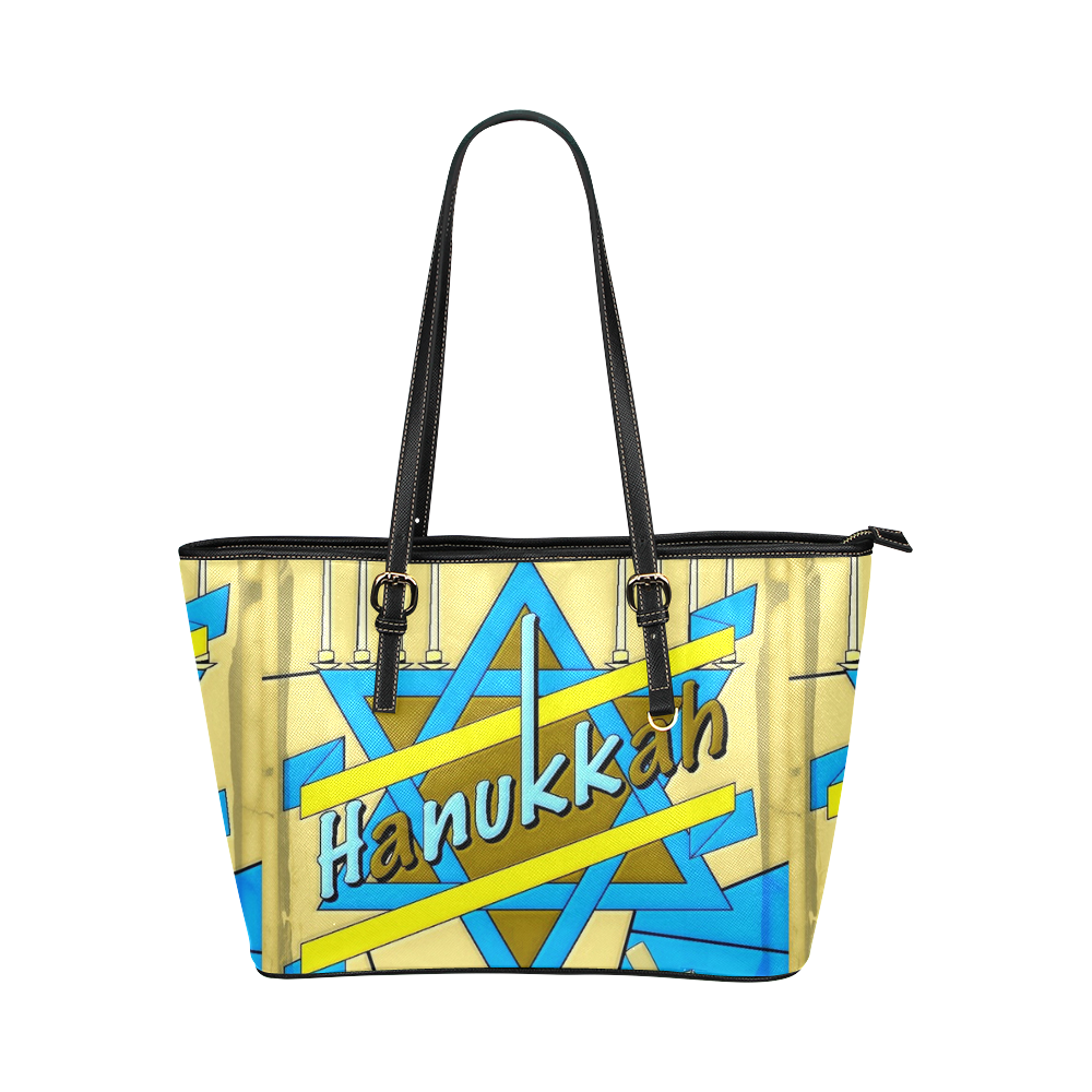 Happy hanukkah by Popart Lover Leather Tote Bag/Large (Model 1651)