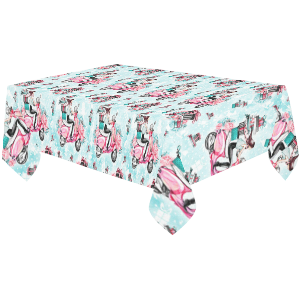 christmas, shopping girl Cotton Linen Tablecloth 60"x120"
