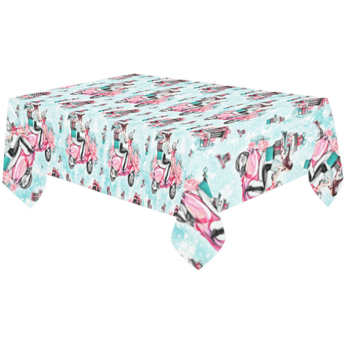 christmas, shopping girl Cotton Linen Tablecloth 60"x120"