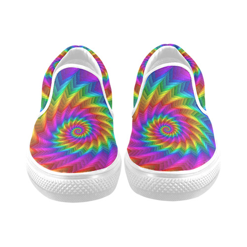 Psychedelic Rainbow Spiral Fractal Slip-on Canvas Shoes for Men/Large Size (Model 019)