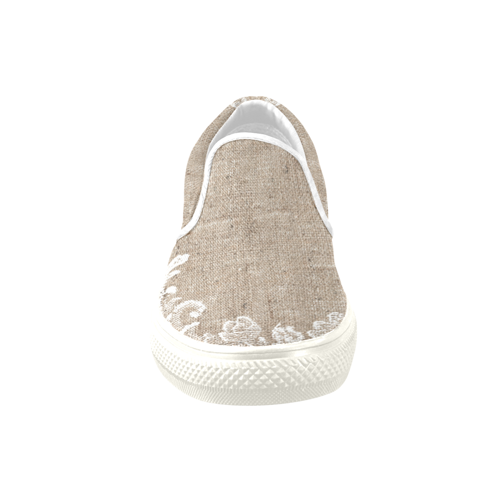 Burlap And Lace Women's Unusual Slip-on Canvas Shoes (Model 019)