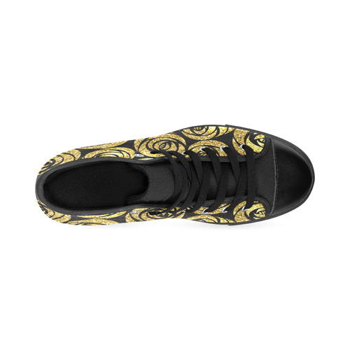 Beautiful Gold Flowers Black Background High Top Canvas Women's Shoes/Large Size (Model 017)