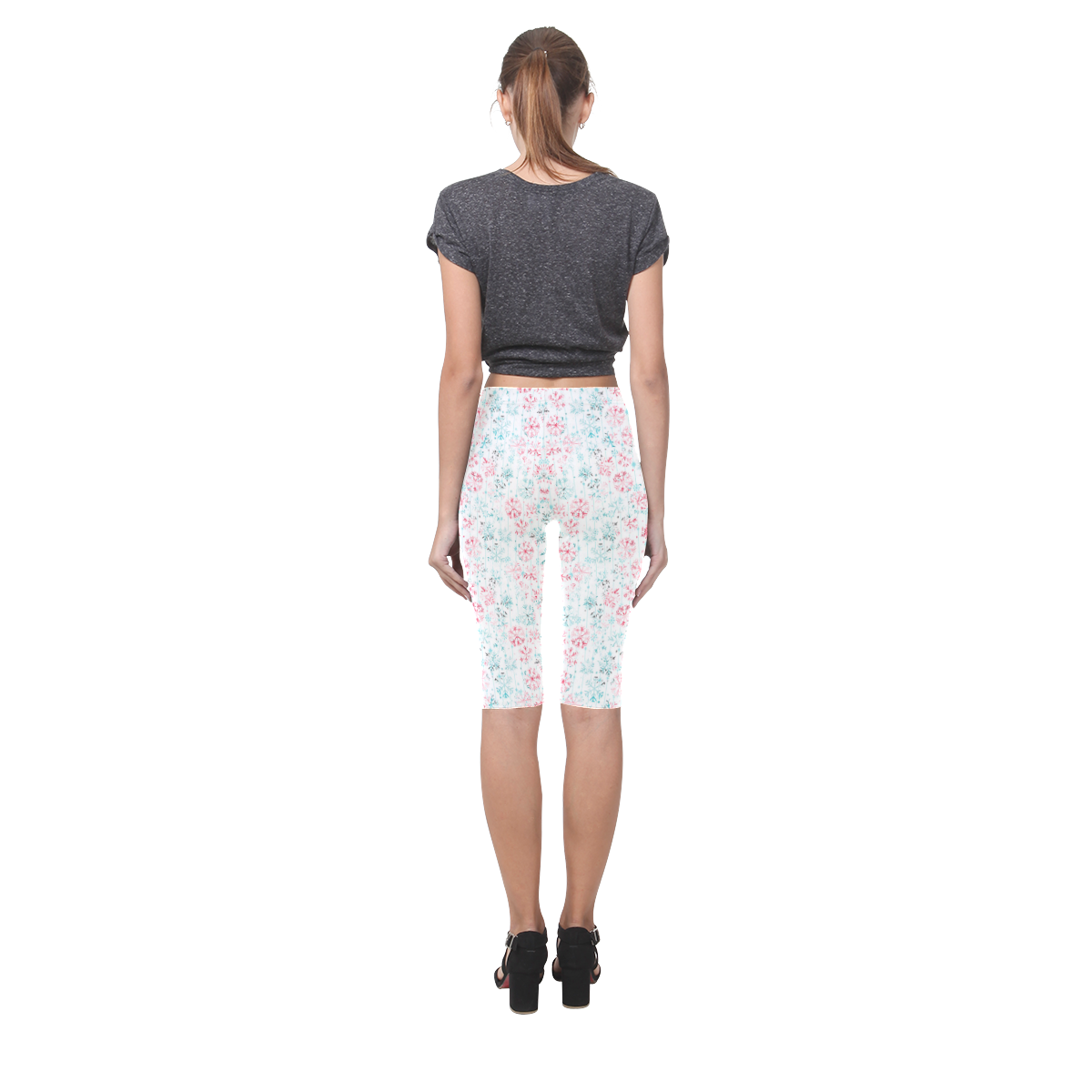 watercolor snowflakes, christmas pattern Hestia Cropped Leggings (Model L03)