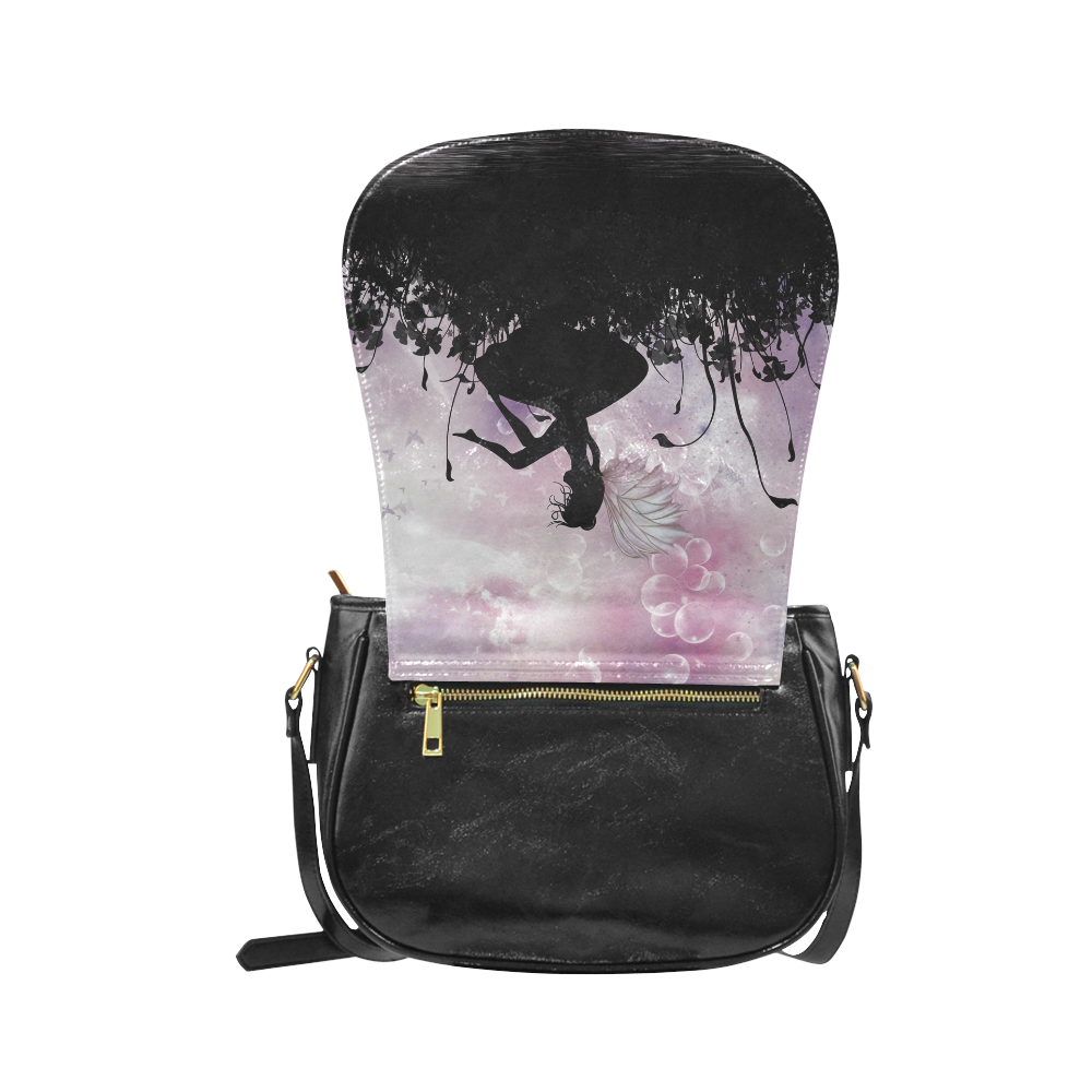 Pink Fairy Silhouette with bubbles Classic Saddle Bag/Small (Model 1648)