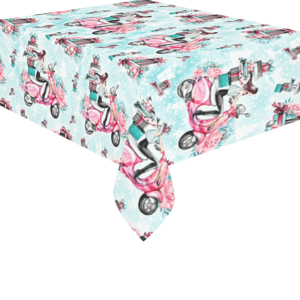 christmas, shopping girl Cotton Linen Tablecloth 52"x 70"