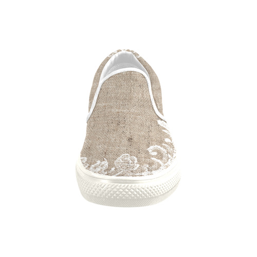 Burlap And Lace Women's Unusual Slip-on Canvas Shoes (Model 019)