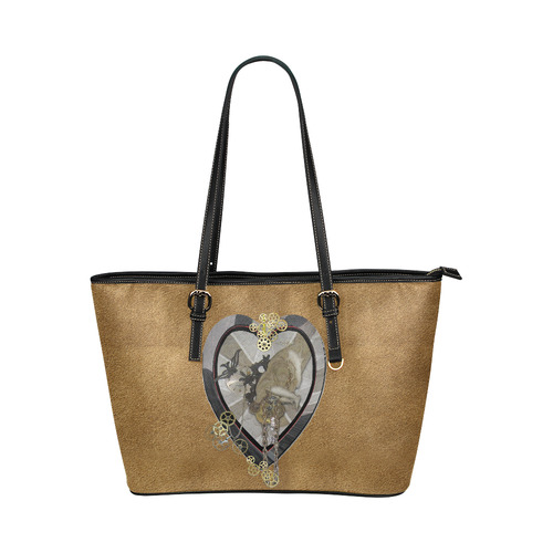 time piece heart Leather Tote Bag/Large (Model 1651)