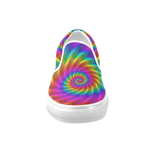 Psychedelic Rainbow Spiral Fractal Slip-on Canvas Shoes for Men/Large Size (Model 019)