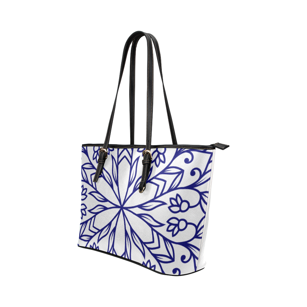 Original vintage hand-drawn artistic Mandala bag edition. Blue and white collection 2016 Leather Tote Bag/Small (Model 1651)
