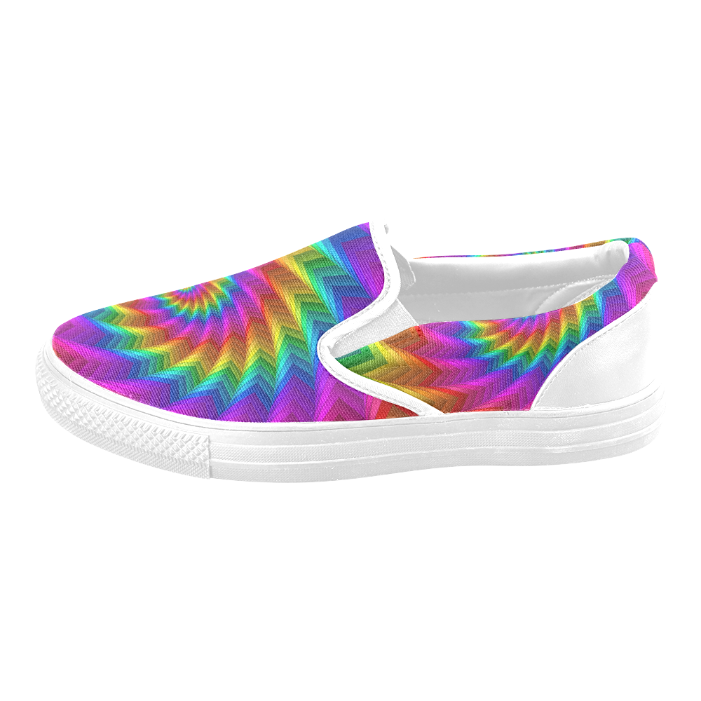 Psychedelic Rainbow Spiral Fractal Slip-on Canvas Shoes for Men/Large Size (Model 019)