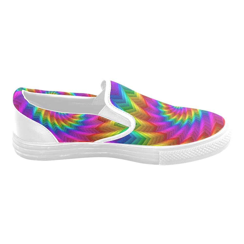 Psychedelic Rainbow Spiral Fractal Slip-on Canvas Shoes for Men/Large Size (Model 019)