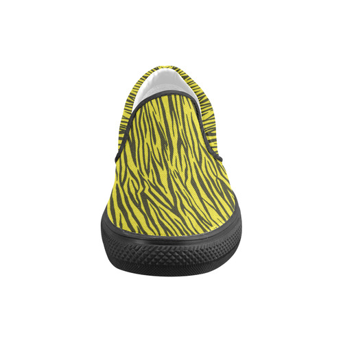 Yellow Zebra Stripes Fur Slip-on Canvas Shoes for Men/Large Size (Model 019)