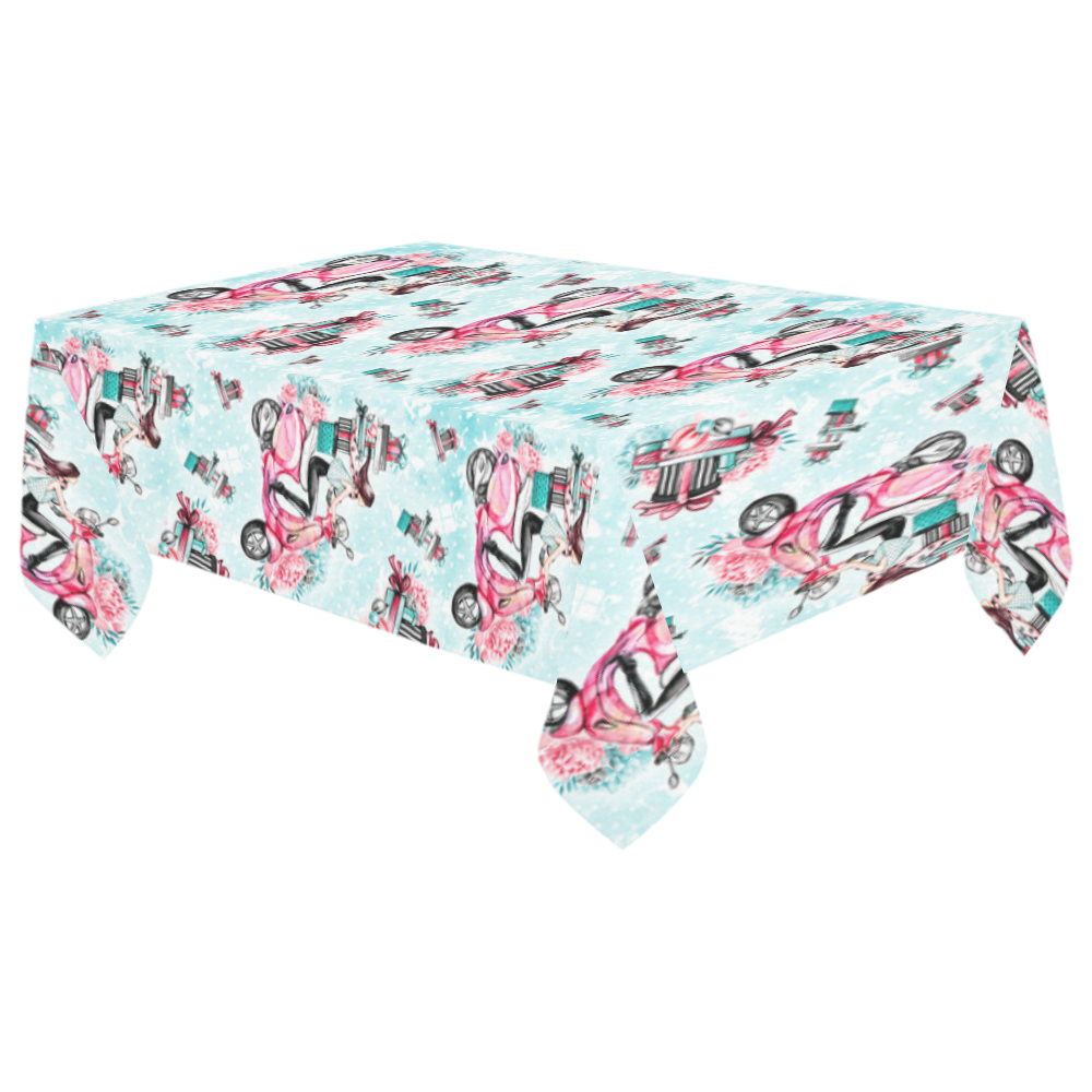 christmas, shopping girl Cotton Linen Tablecloth 60"x 104"