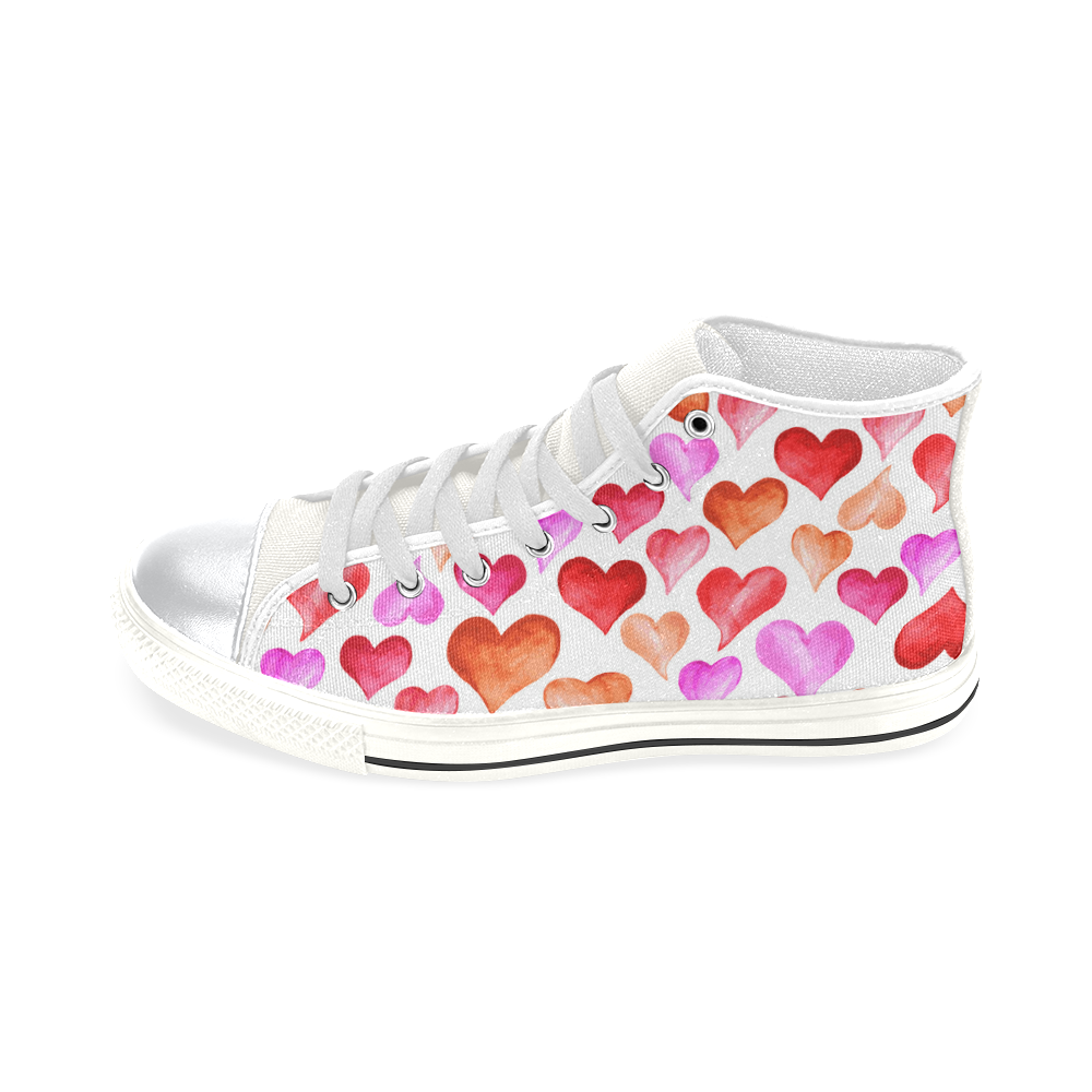 Pink Red Hearts Pattern High Top Canvas Women's Shoes/Large Size (Model 017)