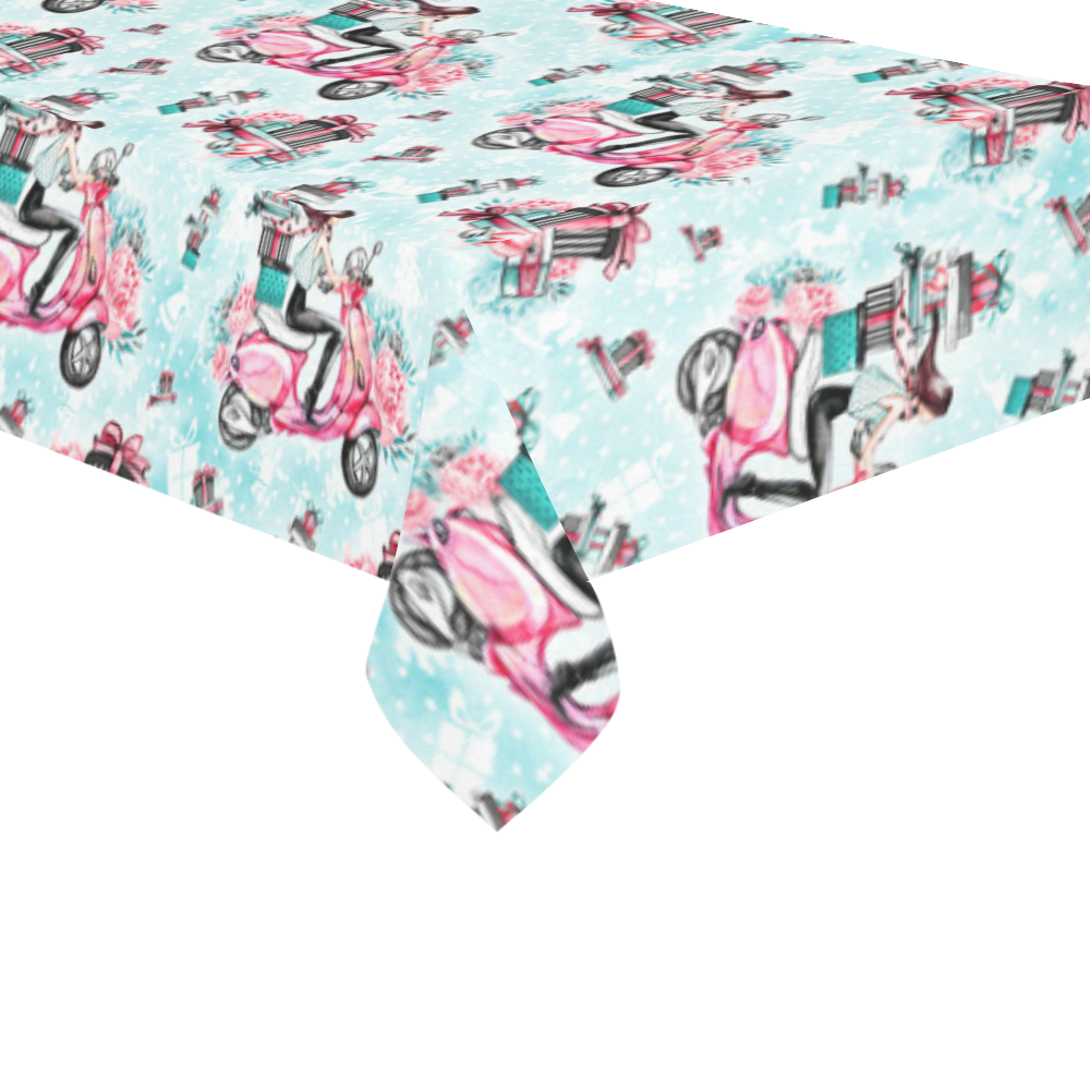 christmas, shopping girl Cotton Linen Tablecloth 60"x120"