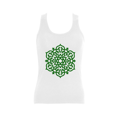 New in shop : designers t-shirt edition with hand-drawn Mandala art. White and green edition 2016 Women's Shoulder-Free Tank Top (Model T35)