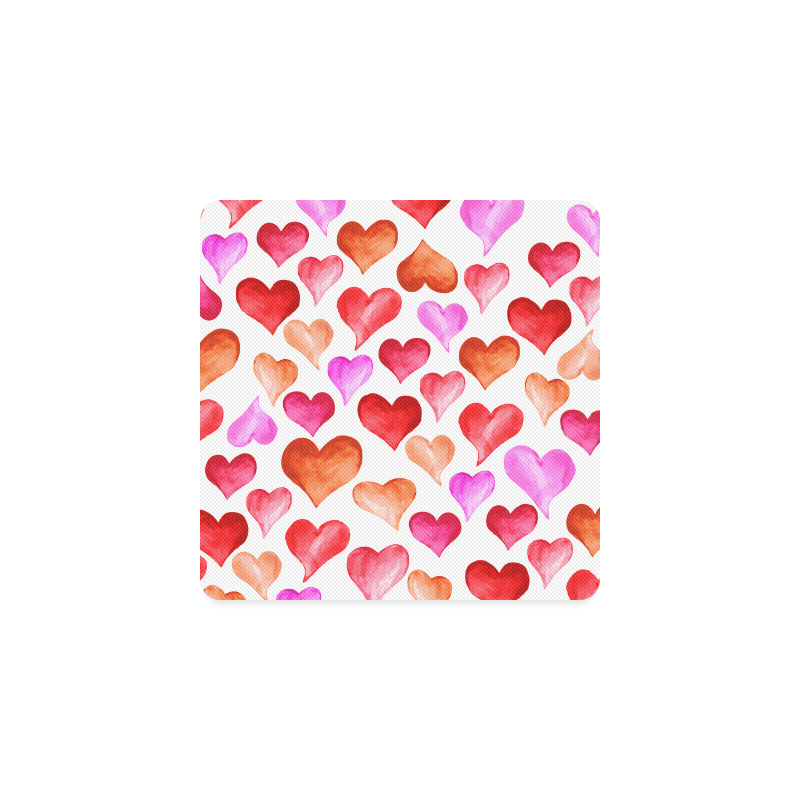 Pink Red Hearts Pattern Square Coaster