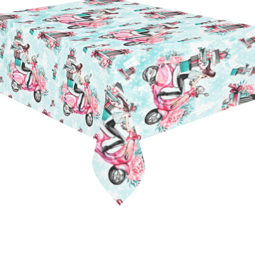 christmas, shopping girl Cotton Linen Tablecloth 60"x 84"