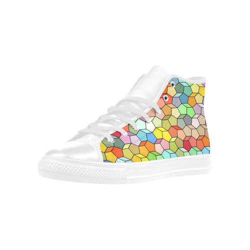 Colorful Polygon Pattern Aquila High Top Microfiber Leather Women's Shoes (Model 032)